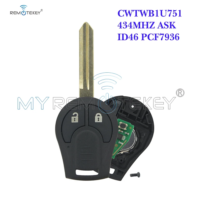 Пульт дистанционного управления Remtekey CWTWB1U751 2 кнопки 433 МГц с чипом ID46 PCF7936 для Nissan