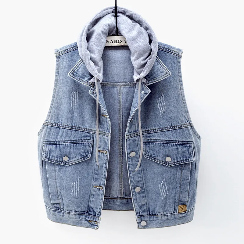 Korean Removable Hooded Denim Vest Women Student Waistcoat Frayed Sleeveless Jacket Vintage Blue Loose Short Jeans Vest Female
Korean Removable Hooded Denim Vest Women Student Waistcoat Frayed Sleeveless Jacket Vintage Blue Loose Short Jeans Vest Female