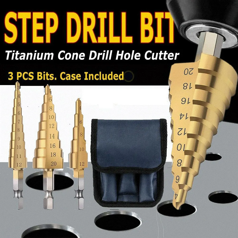 3Pcs/set Drill Bits Step Drill Bit HSS Straight Groove Titanium Coated Wood Metal Hole Cutter Core Drill Bit Drilling Tool
3Pcs/set Drill Bits Step Drill Bit HSS Straight Groove Titanium Coated Wood Metal Hole Cutter Core Drill Bit Drilling Tool