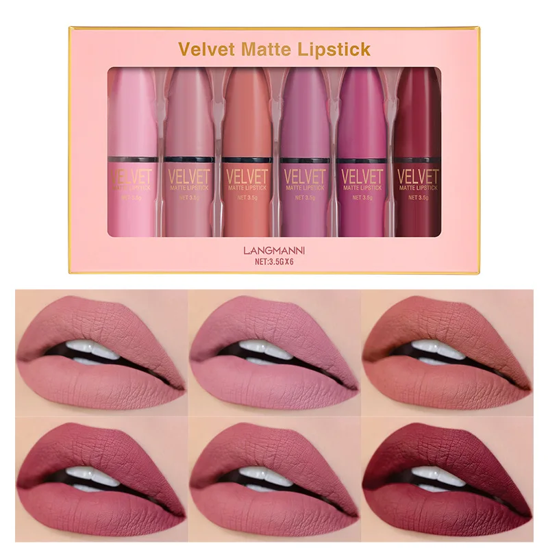 6 colors Velvet Matte Lipstick Lips Makeup Nude Lip Stick Make Up Cosmetics Foggy Smooth Matt Tint Lip Balm Cream Pigment
6 colors Velvet Matte Lipstick Lips Makeup Nude Lip Stick Make Up Cosmetics Foggy Smooth Matt Tint Lip Balm Cream Pigment