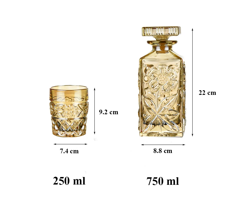 luxury gold color lead-free whiskey decanter set with 6 Pcs whiskey wine glass for Alcohol Bourbon Scotch 7 Pcs Set 210310-06
luxury gold color lead-free whiskey decanter set with 6 Pcs whiskey wine glass for Alcohol Bourbon Scotch 7 Pcs Set 210310-06