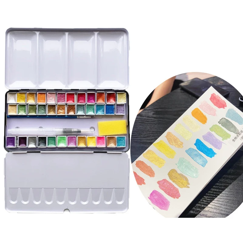Portable 12/24/48 Colors Pearlescent Glitter Solid Watercolor Paints Set With Water Brush Pen Foldable Travel Water Color Pigme
Portable 12/24/48 Colors Pearlescent Glitter Solid Watercolor Paints Set With Water Brush Pen Foldable Travel Water Color Pigme