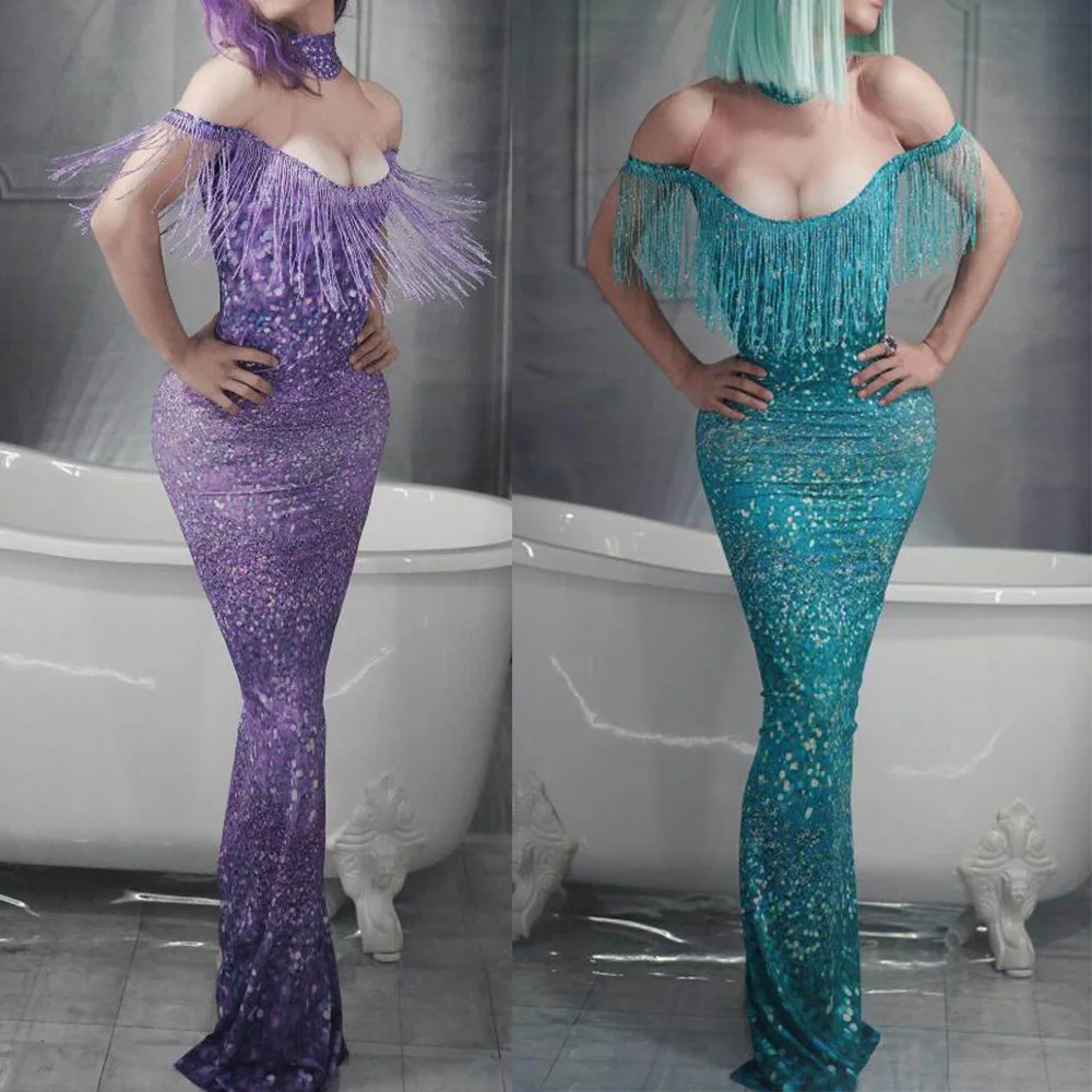 Women Sexy Tassel Long Dress Full Sparkling Crystals Nightclub Party Stage Wear Singer Costumes Evening Prom Party Tassel Dress
Women Sexy Tassel Long Dress Full Sparkling Crystals Nightclub Party Stage Wear Singer Costumes Evening Prom Party Tassel Dress
