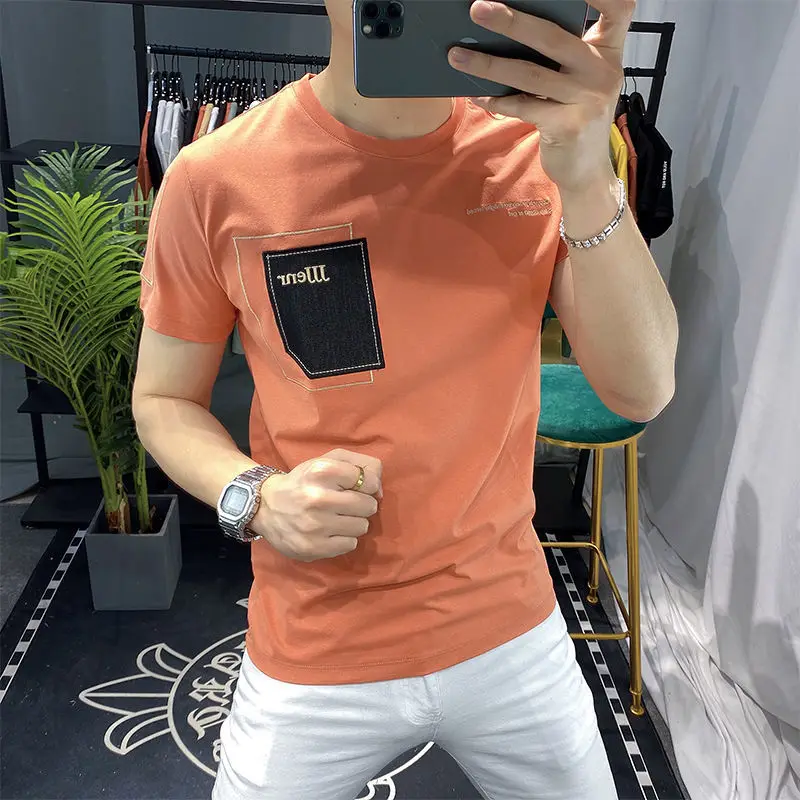 Fashion Men's T-shirt 2021 Summer Korean Version of The New Round Neck Cotton Orange Embroidered Ice Silk Short-sleeved Top
Fashion Men's T-shirt 2021 Summer Korean Version of The New Round Neck Cotton Orange Embroidered Ice Silk Short-sleeved Top