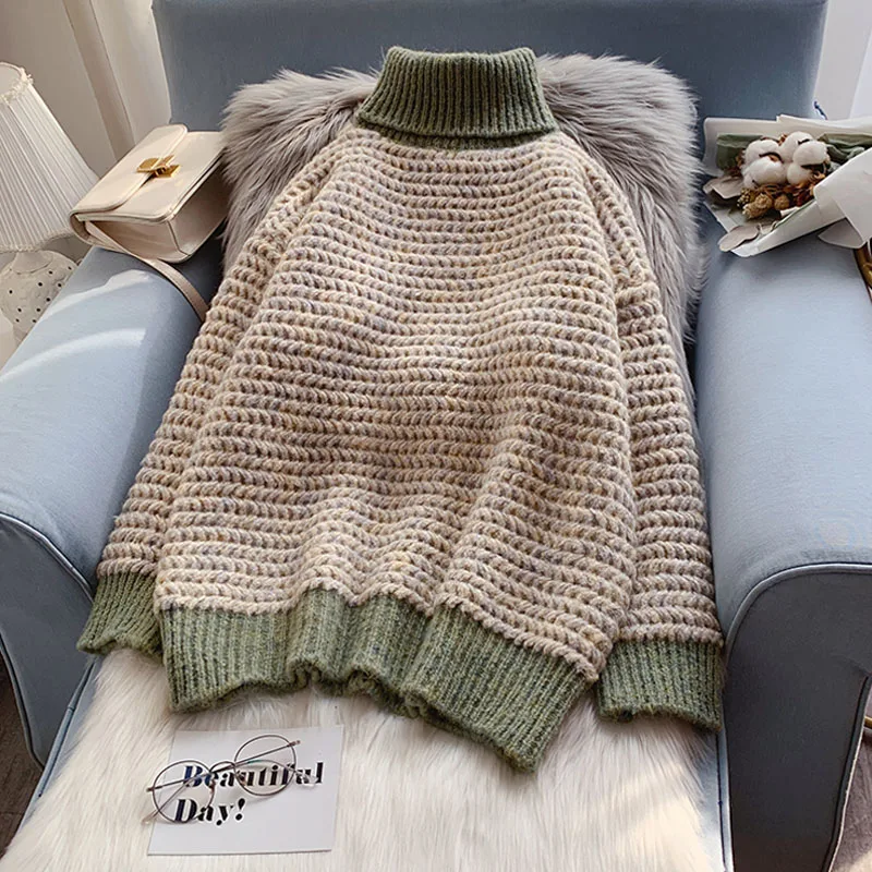 EBAIHUI Women Sweater Thicken Weave Turtleneck Pullover Knitted Coarse Yarn Casual Loose Hong Kong Style Thick Long Sleeve Top
EBAIHUI Women Sweater Thicken Weave Turtleneck Pullover Knitted Coarse Yarn Casual Loose Hong Kong Style Thick Long Sleeve Top