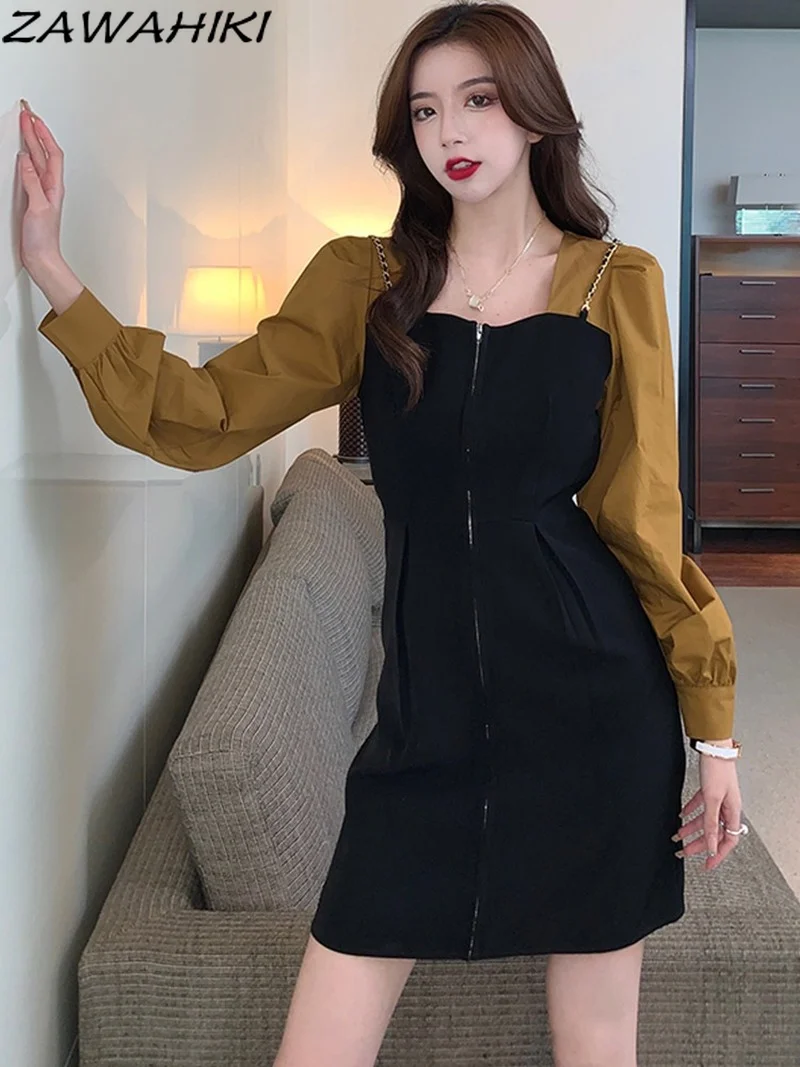 Осеннее платье zawhiki в новом стиле, с квадратным вырезом, с пышными рукавами, имитация двух частей, темпераментное платье для женщин
Осеннее платье zawhiki в новом стиле, с квадратным вырезом, с пышными рукавами, имитация двух частей, темпераментное платье для женщин