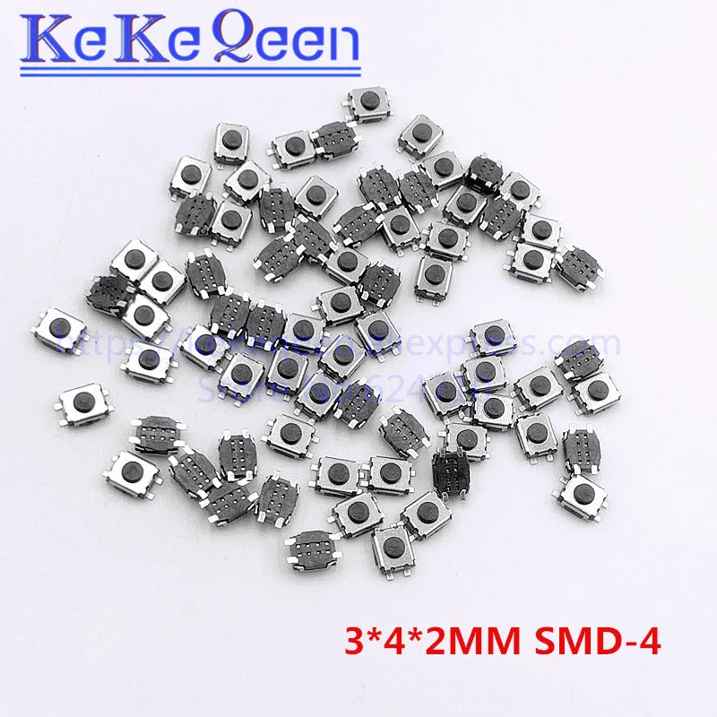 100PCS/LOT 3*4*2 Micro button tact switch 4 pin SMD Little Turtle 3x4x2MM 3*4*2MM SMD-4 Double spring
100PCS/LOT 3*4*2 Micro button tact switch 4 pin SMD Little Turtle 3x4x2MM 3*4*2MM SMD-4 Double spring