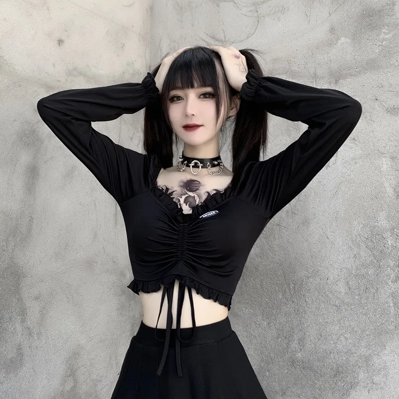 Облегающий укороченный Топ с длинным рукавом, женский черный топ с V-образным вырезом, уличная одежда в стиле панк, осенние женские топы
Облегающий укороченный Топ с длинным рукавом, женский черный топ с V-образным вырезом, уличная одежда в стиле панк, осенние женские топы