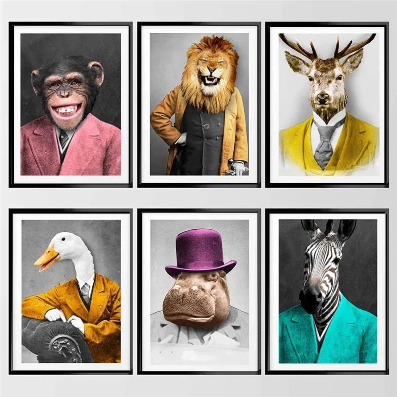 Современный постер с животными Забавный портрет картина настенное искусство