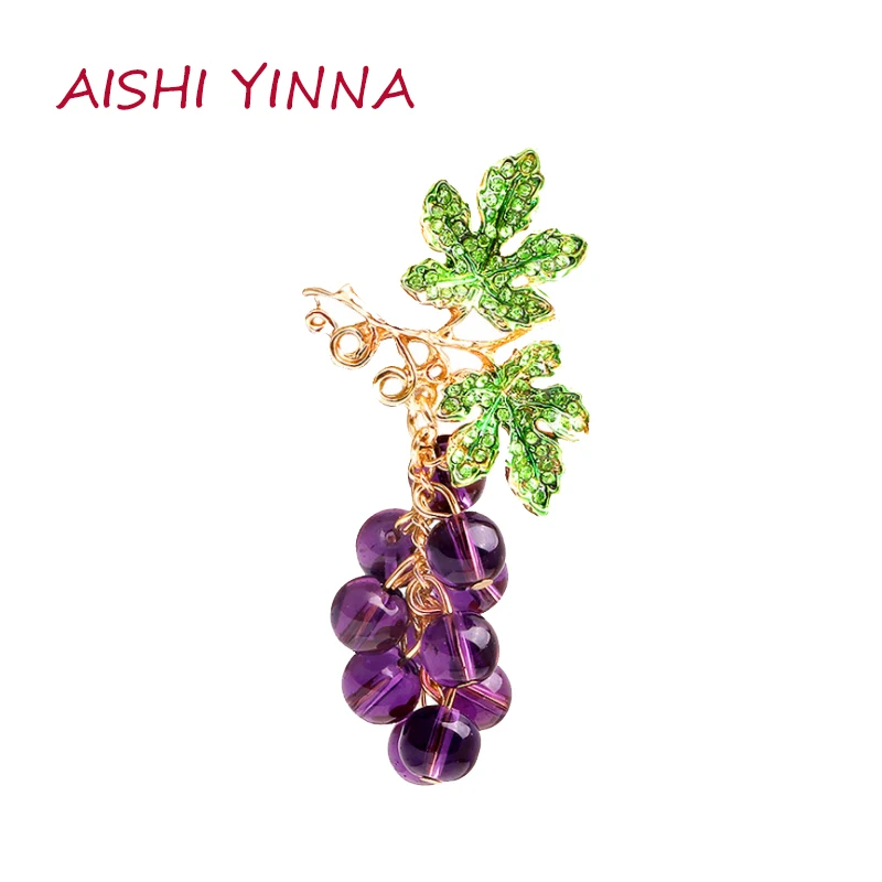 

AISHI YINNA Creative New Fruit Brooch Grape Bunch Rhinestone Brooch Plant Corsage Banquet Clothing Women's Anti-Empty Accessorie
