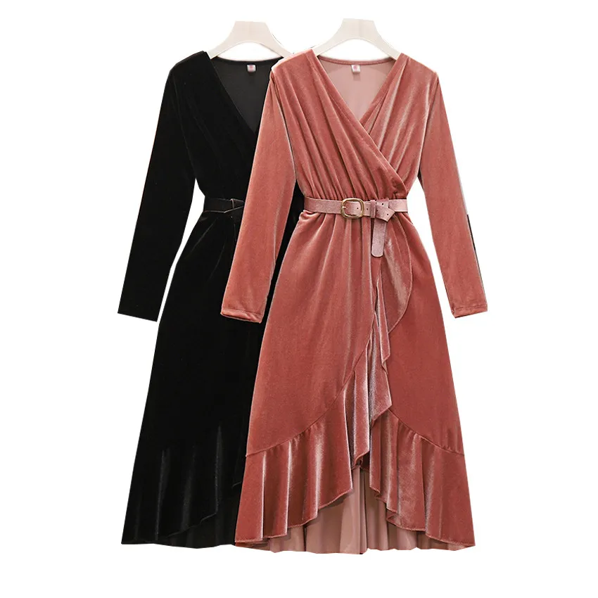 Velvet Dress Ruffle Casual Party Dresses High Quality Vestidos Mujer 4XL Plus Size Winter Dress Women V-Neck Elegant Black 
Velvet Dress Ruffle Casual Party Dresses High Quality Vestidos Mujer 4XL Plus Size Winter Dress Women V-Neck Elegant Black