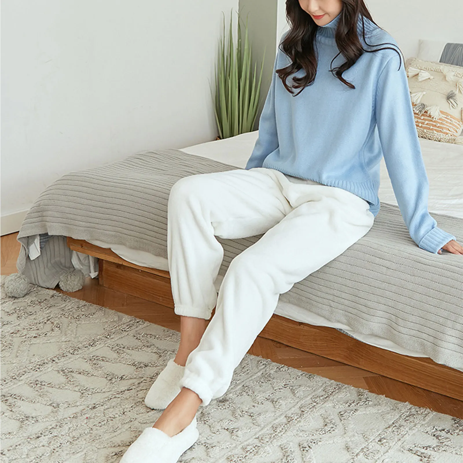 Female Pyjama Trousers Solid Color Elastic High Waist Pants Homewear for Fall Winter Casual Women Trousers Sleepwear Warm 
Female Pyjama Trousers Solid Color Elastic High Waist Pants Homewear for Fall Winter Casual Women Trousers Sleepwear Warm