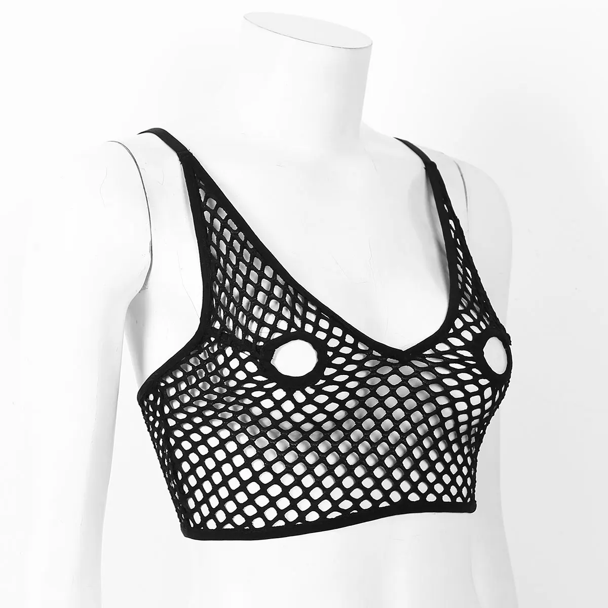 

Women's See Through Netted Sexy Lingerie Erotic Crop Tops Adjustable Straps Open Cups Nipples Hollow Out Longline Bra Crop Top