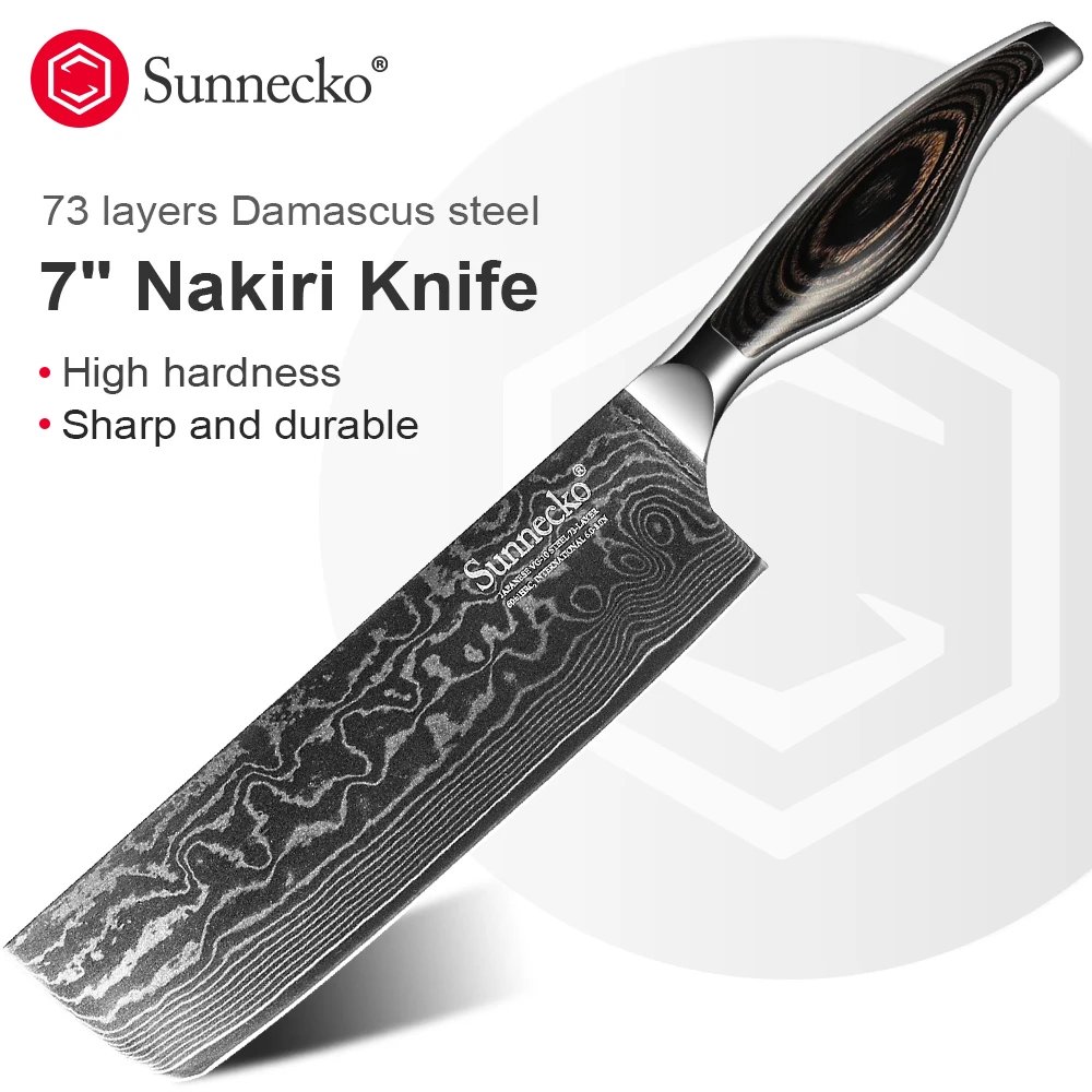 Sunnecko 7" Nakiri Knife Damascus Steel Blade Kitchen Knives Meat Multifunctional Sharp VG10 steel core with Pakka Wood Handle
Sunnecko 7" Nakiri Knife Damascus Steel Blade Kitchen Knives Meat Multifunctional Sharp VG10 steel core with Pakka Wood Handle