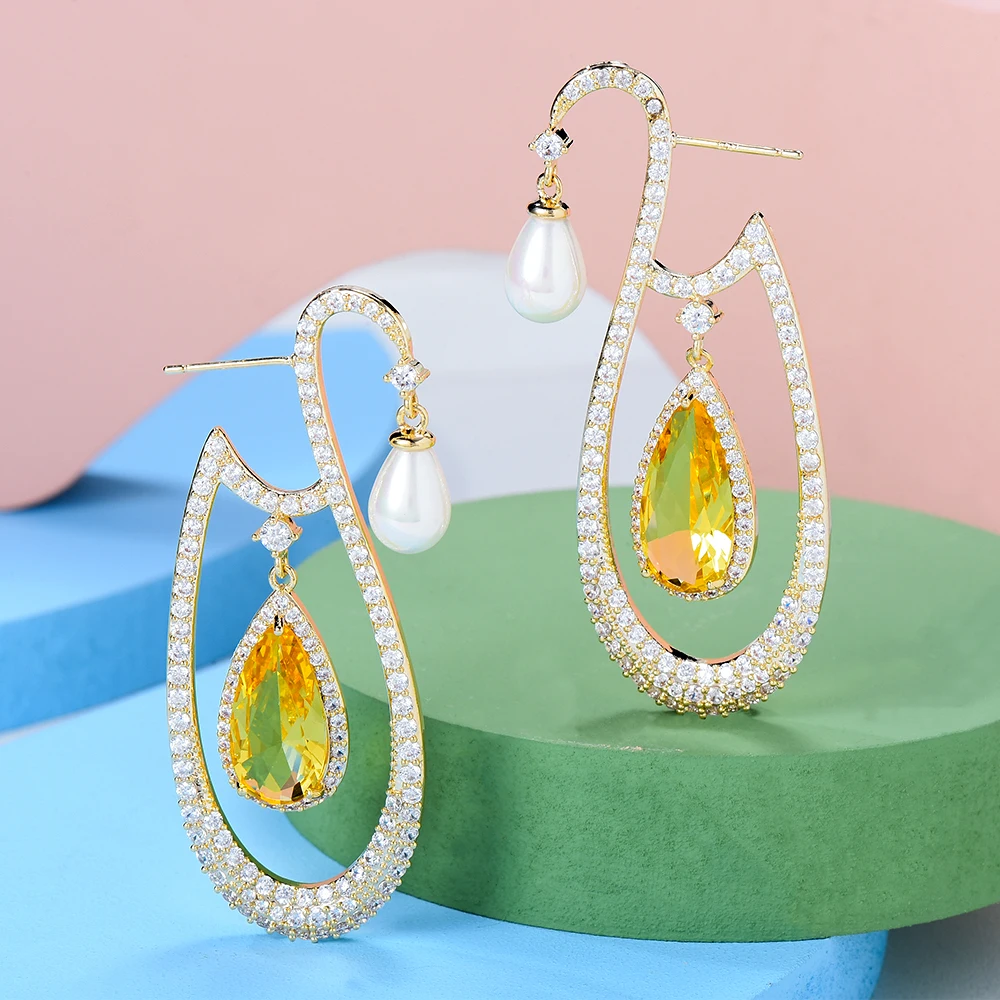 

Soramoore High Quality Fashion Luxury Charm Shiny CZ Pendant Earrings Jewelry For Women Wedding Daily Party серьги 2021 тренд
