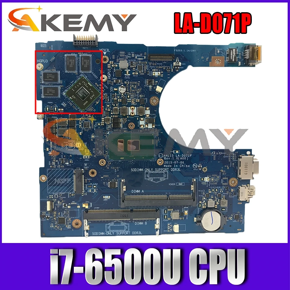 AAL15 LA-D071P MB For DELL 15-5559 17-5759 14-5459 Laptop Motherboard With CN-0YV11C i7-6500U 100% Fully Tested
AAL15 LA-D071P MB For DELL 15-5559 17-5759 14-5459 Laptop Motherboard With CN-0YV11C i7-6500U 100% Fully Tested