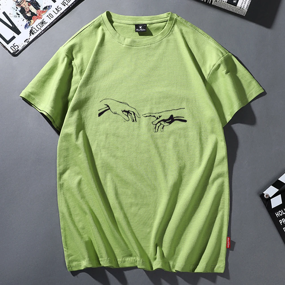 

Michelangelo T Shirt Women Hands Graphic Tee Aesthetic T-shirt Grunge Vintage Ulzzang 90s Femme Itself Harajuku T Shirt for Girl