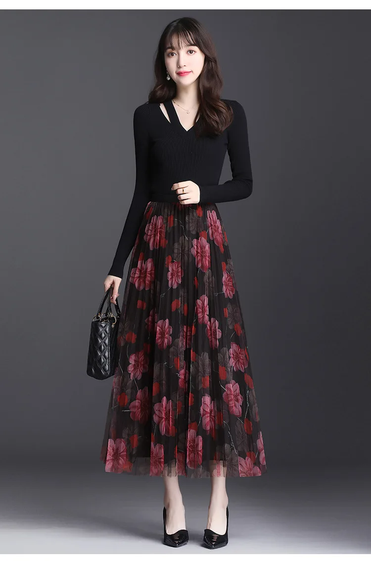 Summer Women Vintage Elastic High Waist Big Swing Long Mesh Pleated Skirt Office Lady Elegant Loose Casual Floral Skirts 2139
Summer Women Vintage Elastic High Waist Big Swing Long Mesh Pleated Skirt Office Lady Elegant Loose Casual Floral Skirts 2139