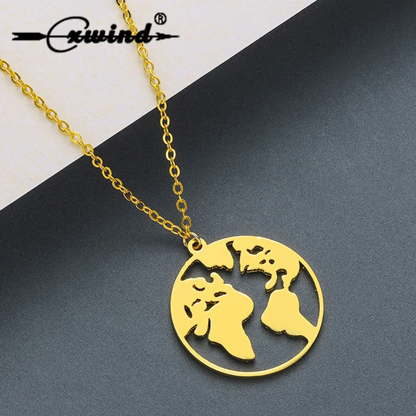 

Cxwind Globe World Map Necklaces Earth Day Gift For Best Friends Wanderlust Pendants Fashion Geometric Chain Necklace Colliar