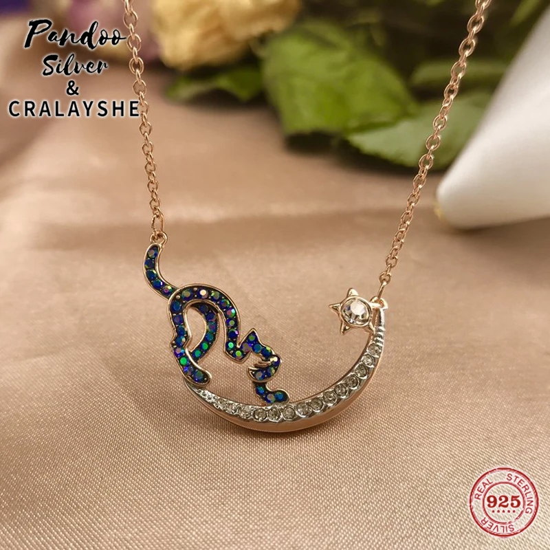 

Trend S925 Sterling Silver High Quality Jewelry 1:1 Copy,Swan CATTITUDE Moonlight Cat Necklace Elegant Gift With Logo Free Ship