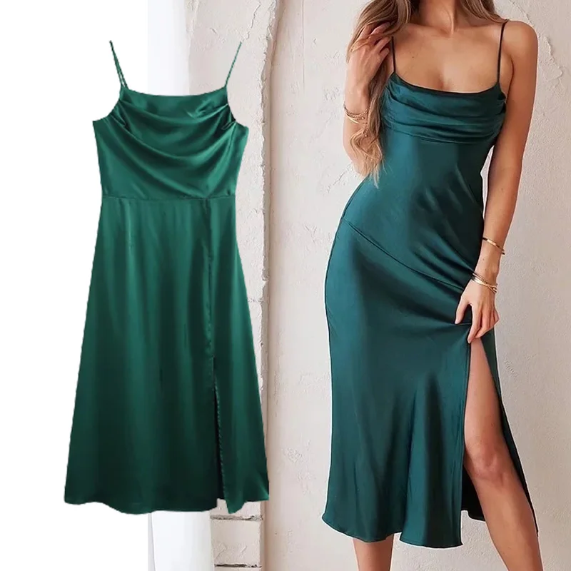 TRAF Za Woman Dress 2021 Women New Satin Push-Neck Suspender Skirt Vintage Backless Fashion Sexy Thin Straps Chic Dresses Vesti
TRAF Za Woman Dress 2021 Women New Satin Push-Neck Suspender Skirt Vintage Backless Fashion Sexy Thin Straps Chic Dresses Vesti
