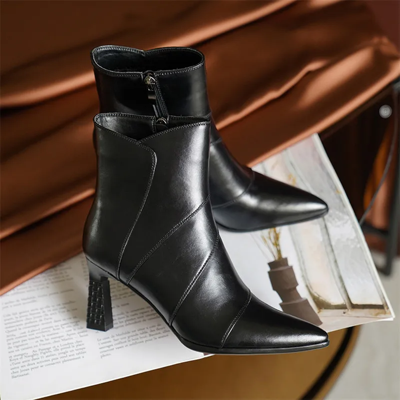 ANNYMOLI Real Leather High Heel Short Boots Women Shoes Pointed Toe Stiletto Heels Zip Fashion Ankle Boots Winter Black Brown 41 
ANNYMOLI Real Leather High Heel Short Boots Women Shoes Pointed Toe Stiletto Heels Zip Fashion Ankle Boots Winter Black Brown 41