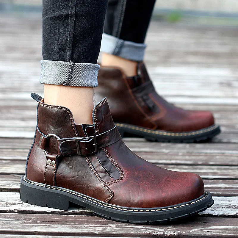 

Plus Size Men's Boots Cow Genuine Leather Brand Autumn Men Shoes Fashion Motorcycle Boots Comfortable Ankle Boots Casual Shoes