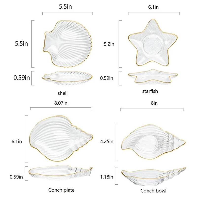 Transparent Dessert Plate Glass Salad Bowls Cute Decorative Ocean Conch Tray Dish Golden Tray for Salad Fruit Vegetable Biscuit
Transparent Dessert Plate Glass Salad Bowls Cute Decorative Ocean Conch Tray Dish Golden Tray for Salad Fruit Vegetable Biscuit