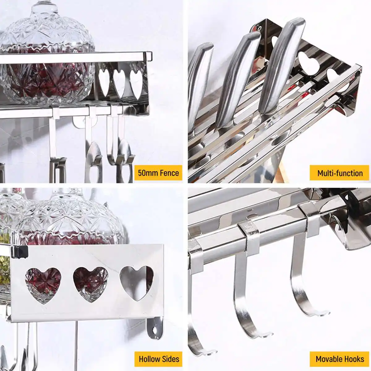 1pc Stainless Steel Multifunctional Kitchen Wall Hanging Storage Rack Holder Wall Shelf Kitchen Home Organizer 40/50/60/80/100cm
1pc Stainless Steel Multifunctional Kitchen Wall Hanging Storage Rack Holder Wall Shelf Kitchen Home Organizer 40/50/60/80/100cm