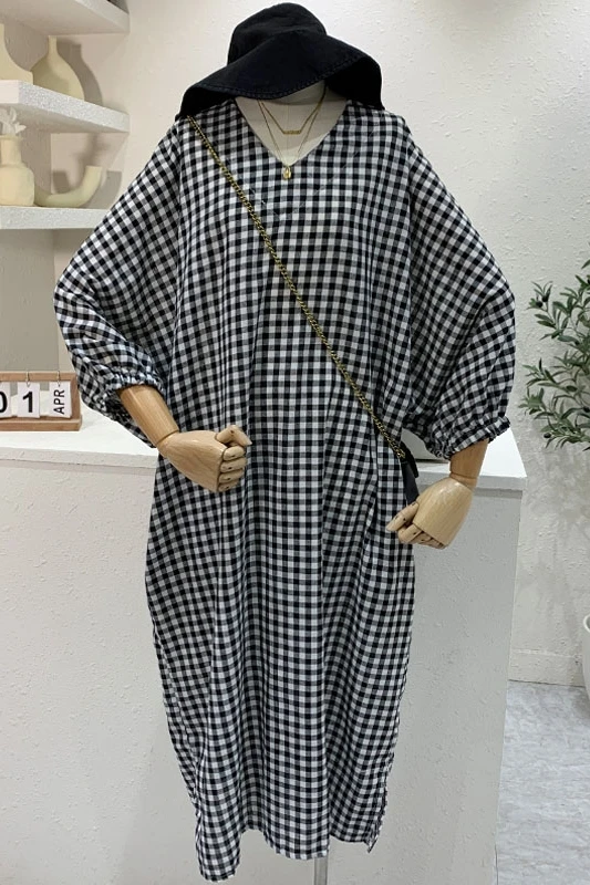2021 Spring Korean Style Retro Plaid V-neck Puff Long Sleeve Plus Size Mid-Length Dress Women's Loose Casual Dress Lady Fashion
2021 Spring Korean Style Retro Plaid V-neck Puff Long Sleeve Plus Size Mid-Length Dress Women's Loose Casual Dress Lady Fashion