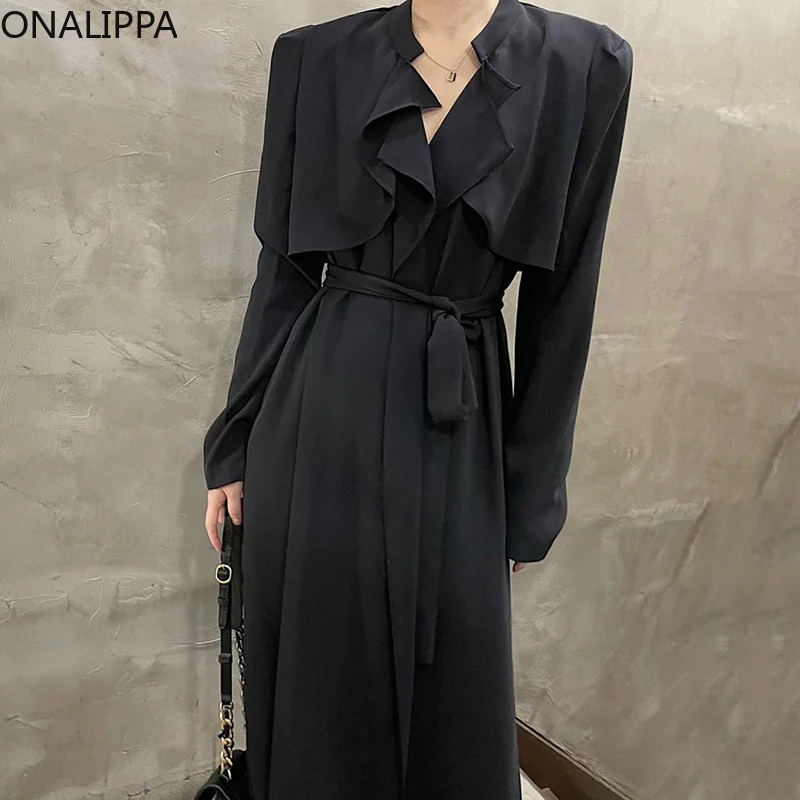 Женское платье ретро ONALIPPA в стиле французского Хепберна, Осеннее приталенное платье с V-образным вырезом и оборками, со шнуровкой и длинным ... 
Женское платье ретро ONALIPPA в стиле французского Хепберна, Осеннее приталенное платье с V-образным вырезом и оборками, со шнуровкой и длинным ...