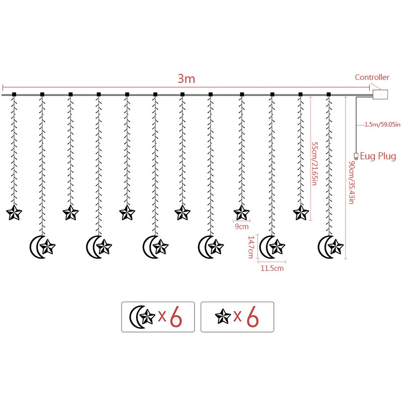 3M Star Moon Lamp LED Light String Garlands Curtain Fairy Light Wedding Party Decoration Ramadan EID Mubarak Decoration
3M Star Moon Lamp LED Light String Garlands Curtain Fairy Light Wedding Party Decoration Ramadan EID Mubarak Decoration