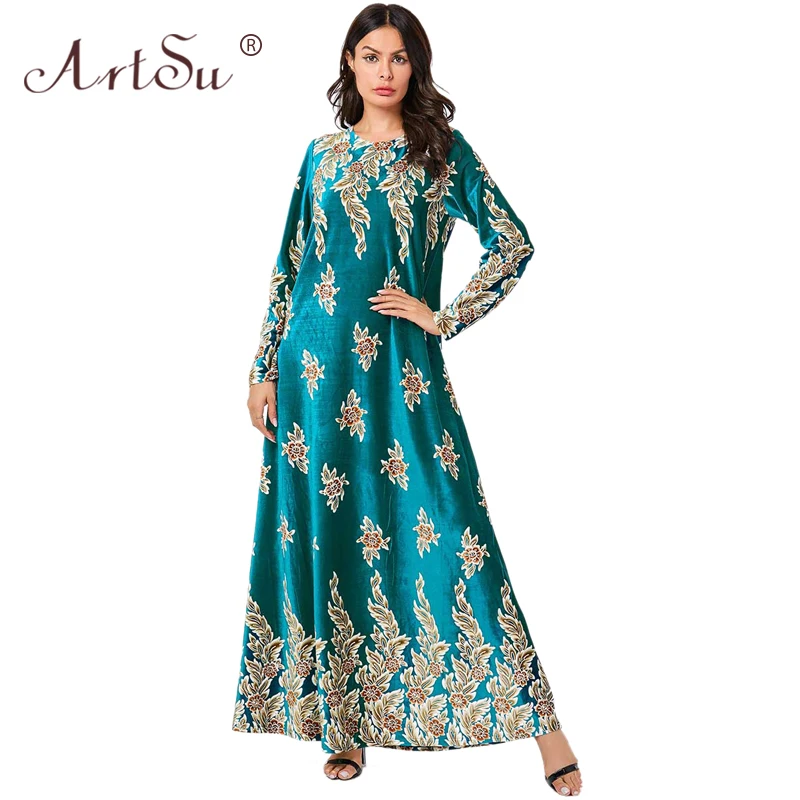 ArtSu Women Plus Size Winter Dress Casual Long Sleeve A-Line Floral Print Maxi Long Dress Blue Ethnic Robe Femme Velvet Dress
ArtSu Women Plus Size Winter Dress Casual Long Sleeve A-Line Floral Print Maxi Long Dress Blue Ethnic Robe Femme Velvet Dress