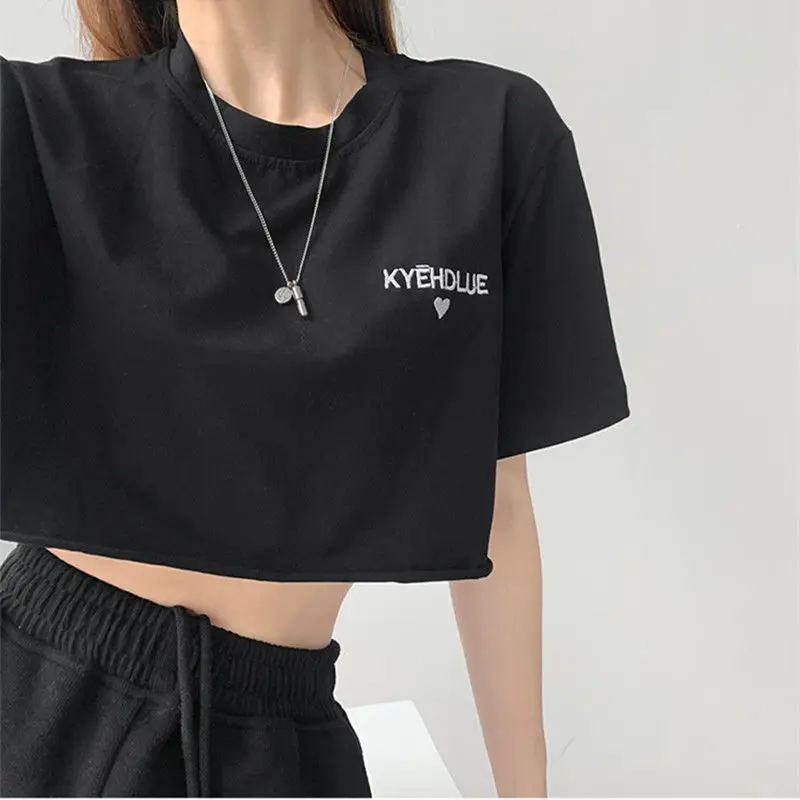 Letter Love Heart Embroidery Black Short Sleeve T-Shirt Summer Women Sexy Crop Top Loose Fashion Round Neck Short Tees Clothing
Letter Love Heart Embroidery Black Short Sleeve T-Shirt Summer Women Sexy Crop Top Loose Fashion Round Neck Short Tees Clothing