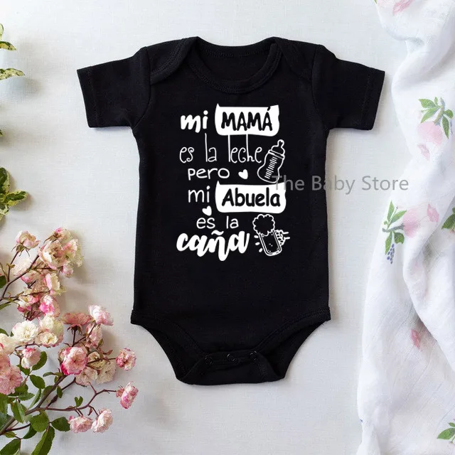 

2022 Baby Bodysuit Mi Mama Funny Newborn Jumpsuit Infant Unisex Cute Abuela Print Short Sleeve Cotton Ropa Bebes Baby Onesie