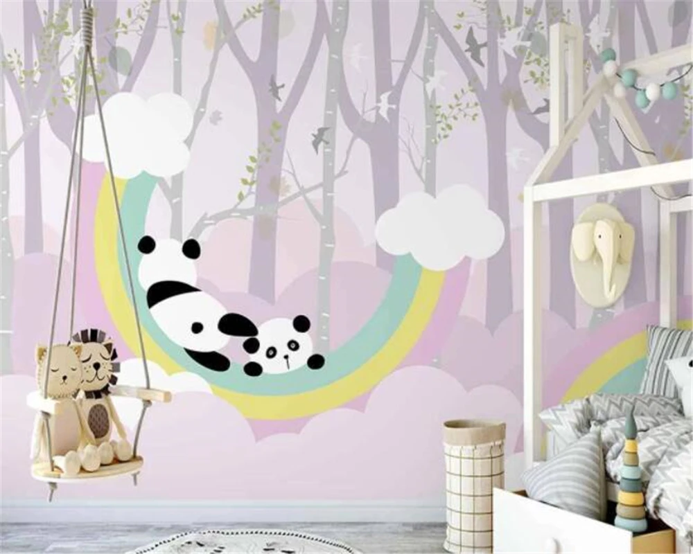beibehang New modern minimalist Nordic hand-painted rainbow panda cloud forest children background wallpaper home decoration 
beibehang New modern minimalist Nordic hand-painted rainbow panda cloud forest children background wallpaper home decoration