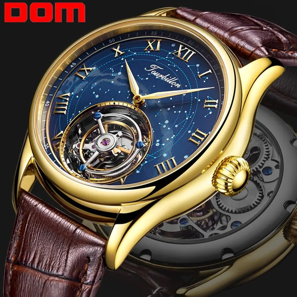 DOM Tourbillon мужские часы Лидирующий бренд Роскошные настоящие турбийон для мужчин