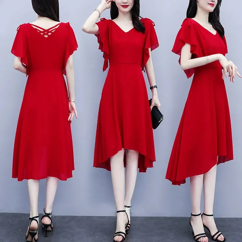 Summer V-Neck Chiffon Dress Women's Fashion Slim Dress Women's Long Dress With Belt Plus Size 5XL Ladies Black Dress Elegant
Summer V-Neck Chiffon Dress Women's Fashion Slim Dress Women's Long Dress With Belt Plus Size 5XL Ladies Black Dress Elegant