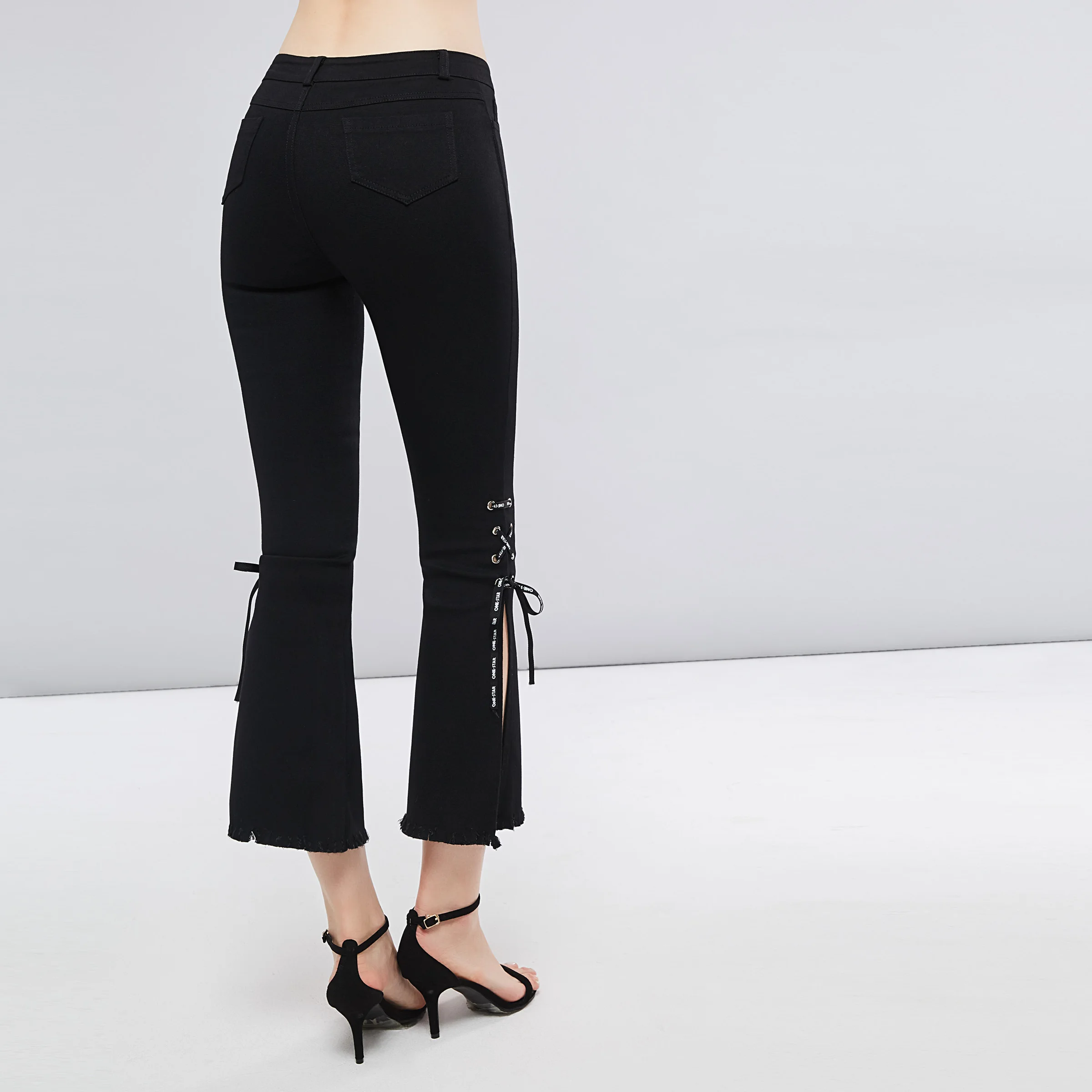 Готические брюки-клеш женские брюки на шнуровке с разрезом уличная мода