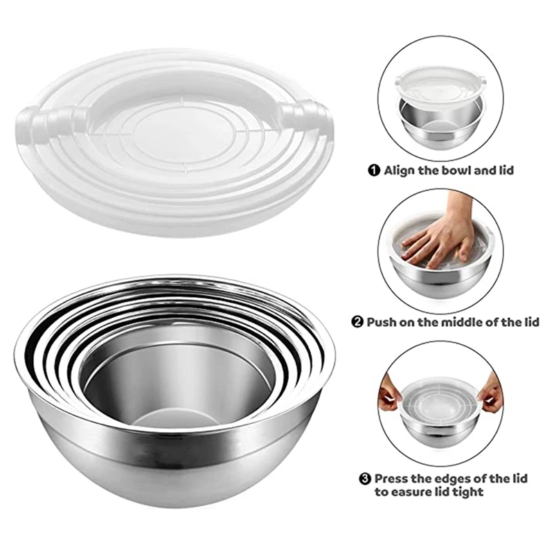 5Pcs Kitchen Stainless Steel Mixing Bowls With Lids Wide Rim For Easy Grip And Pouring Stackable For Easy Storage Versatile
5Pcs Kitchen Stainless Steel Mixing Bowls With Lids Wide Rim For Easy Grip And Pouring Stackable For Easy Storage Versatile