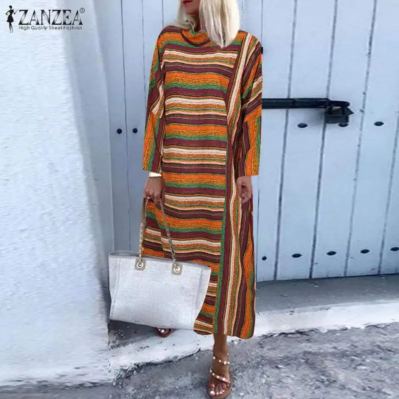 Womens Autumn Long Dress Female Cotton linen Robe Femme Irregular Floral Printed Kaftan ZANZEA Casual Turtleneck Vestidos S-
Womens Autumn Long Dress Female Cotton linen Robe Femme Irregular Floral Printed Kaftan ZANZEA Casual Turtleneck Vestidos S-