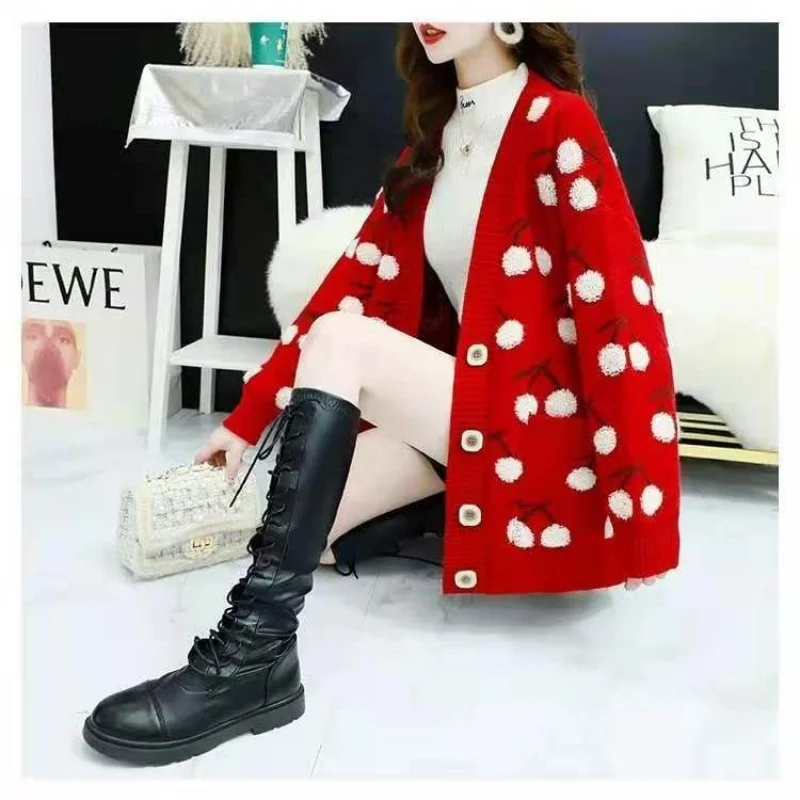 Fruit Printting Knitted Women Sweater Cardigans Single Breasted Long Sleeve Cardigans Korean Style Loose Sweater Tops
Fruit Printting Knitted Women Sweater Cardigans Single Breasted Long Sleeve Cardigans Korean Style Loose Sweater Tops
