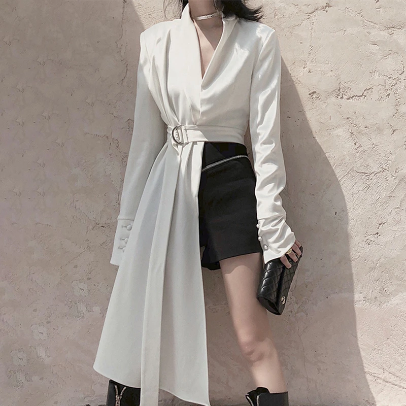 Female Fashion Jacket For Women V Neck Long Sleeve High Waist With Sashes White Asymmetrical Coats Clothes
Female Fashion Jacket For Women V Neck Long Sleeve High Waist With Sashes White Asymmetrical Coats Clothes