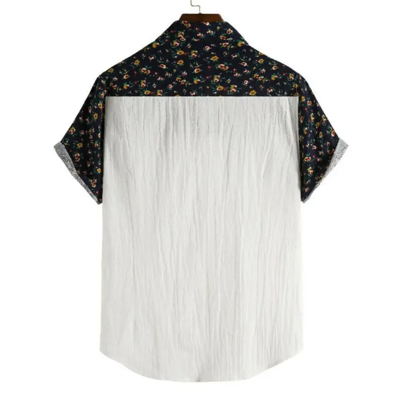 Mens Patchwork Short Sleeve Thin T-Shirt Botton Up Casual Blouse Tops Summer 
Mens Patchwork Short Sleeve Thin T-Shirt Botton Up Casual Blouse Tops Summer