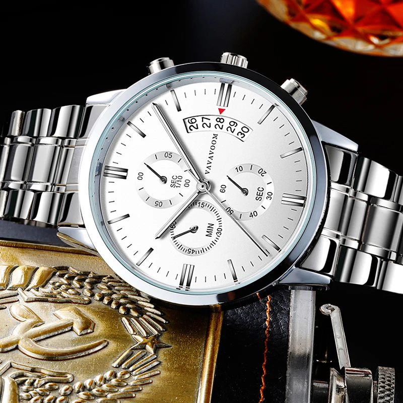 

VAVA VOOM Men's Watches Luxury Men's Quartz Wrist Watch Sport Waterproof Stainless Steel Strap Calendar Clock reloj hombre