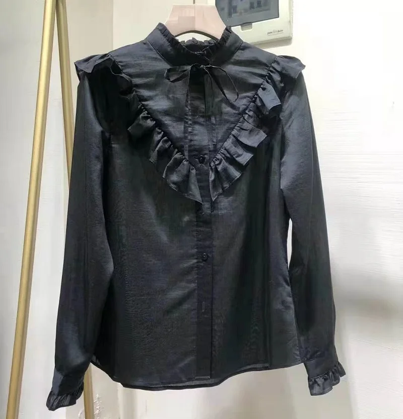 High Quality Brand Shirts 2021 Spring Summer Style Women Ruffle Deco Long Sleeve Black Apricot Tops Shirt Casual Blusa Feminino
High Quality Brand Shirts 2021 Spring Summer Style Women Ruffle Deco Long Sleeve Black Apricot Tops Shirt Casual Blusa Feminino