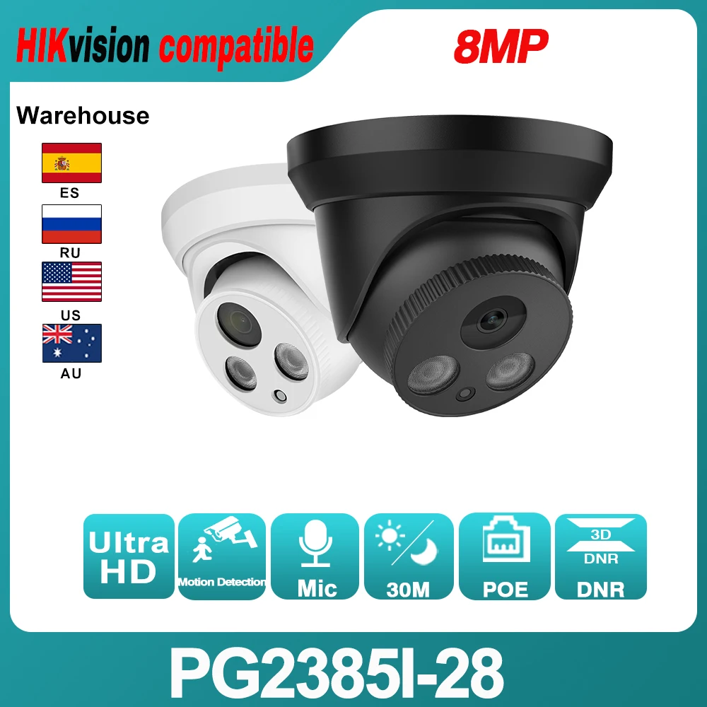 Hikvision Compatible IP Dome Camera 4K 8MP PoE Built-In Mic H.265+ IR 30M Motion Detect IP66 Waterproof Video Surveillance Black
Hikvision Compatible IP Dome Camera 4K 8MP PoE Built-In Mic H.265+ IR 30M Motion Detect IP66 Waterproof Video Surveillance Black
