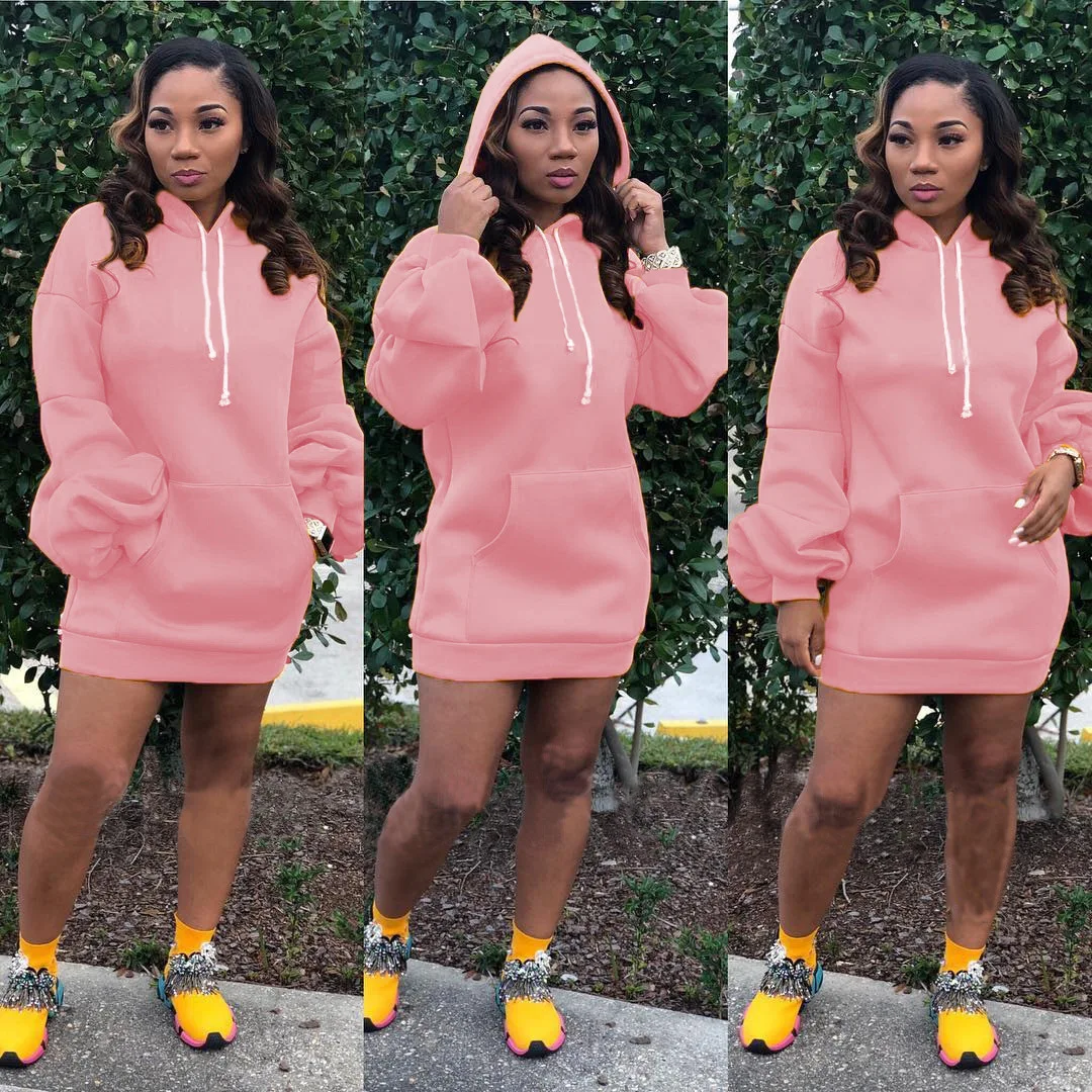 L-4XL Plus Size Women Solid Hoodies Dress Puff Long Sleeve Pockets Loose Casual Hooded Sweatshirts Mini Dress
L-4XL Plus Size Women Solid Hoodies Dress Puff Long Sleeve Pockets Loose Casual Hooded Sweatshirts Mini Dress