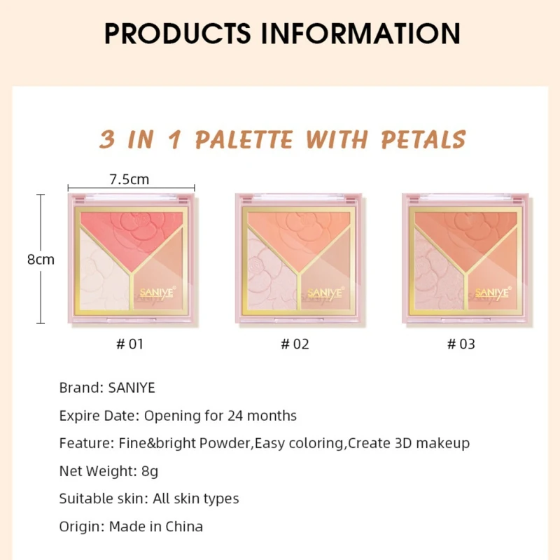 3 In 1 Brigten Skin Dimensional Contour High Gloss Blush Long Lasting Light And Shade Easy to Color Palette Shimmer Blush
3 In 1 Brigten Skin Dimensional Contour High Gloss Blush Long Lasting Light And Shade Easy to Color Palette Shimmer Blush