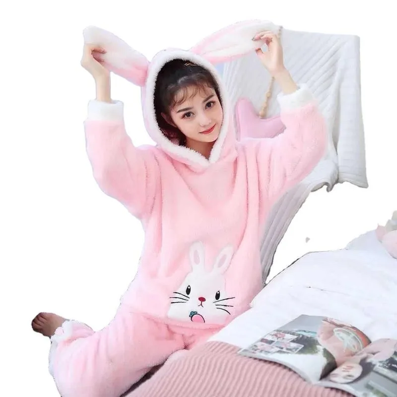 Winter Women's Pajamas Set Flannel Sleepwear Cartoon Rabbit Hooded Cute Pyjamas Comfortable Warm Homewear Fashion Korean
Winter Women's Pajamas Set Flannel Sleepwear Cartoon Rabbit Hooded Cute Pyjamas Comfortable Warm Homewear Fashion Korean